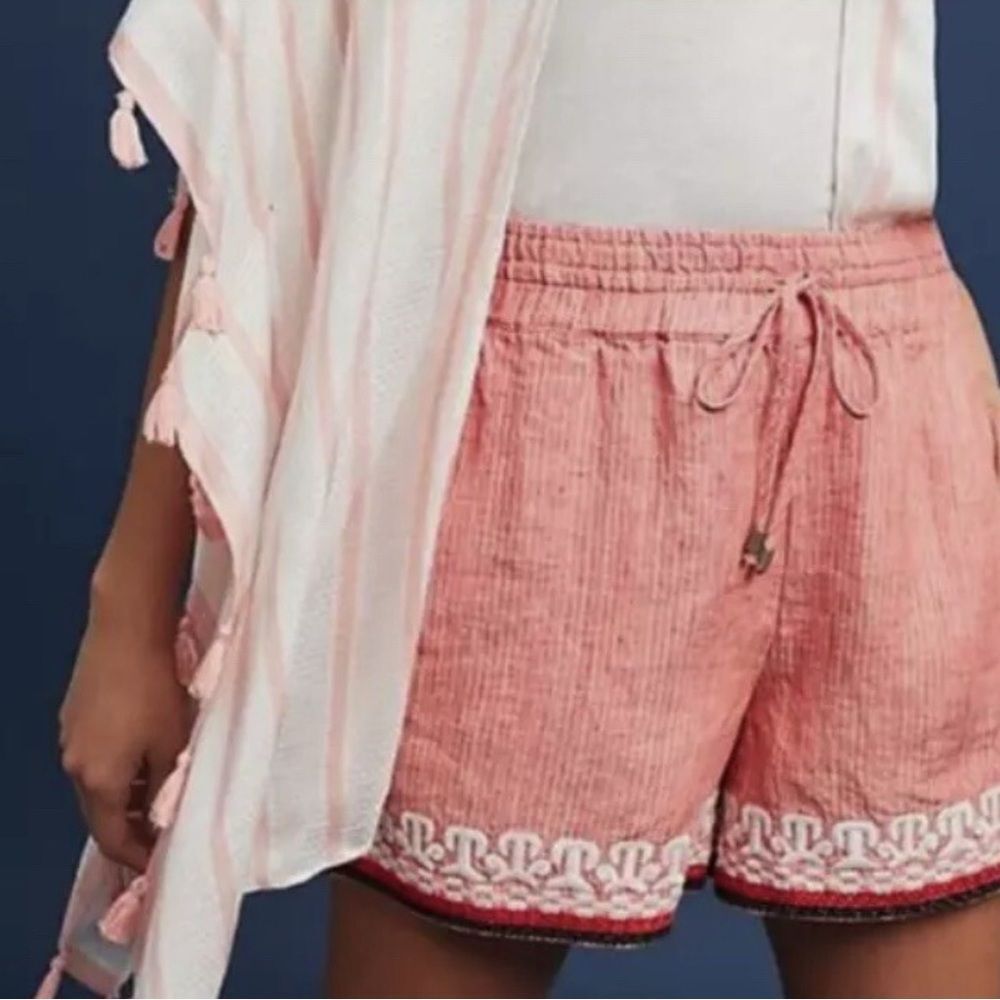 Anthropologie Coral Striped linen shorts - XS